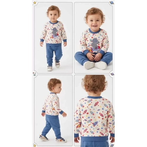 6/18 Ay Galaksi Baskılı Bebek Takımı