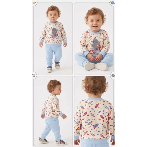 6/18 Ay Galaksi Baskılı Bebek Takımı