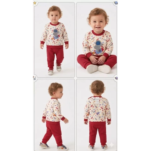 6/18 Ay Galaksi Baskılı Bebek Takımı