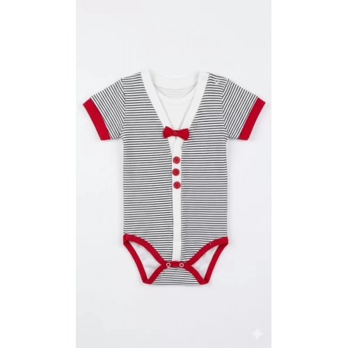 6/18 Ay Papyonlu Çizgili Bebek Bady