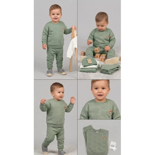 6/24 Ay Ayıcık Armalı Baskılı Bebek Takımı