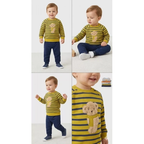 6/24 Ay Ayıcık Nakışlı Bebek Takımı