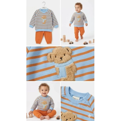 6/24 Ay Ayıcık Nakışlı Bebek Takımı