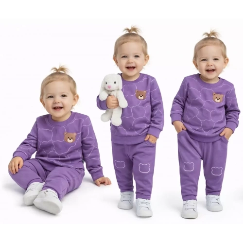 6/24 Ay Ayıcıklı Penye Bebek Takımı