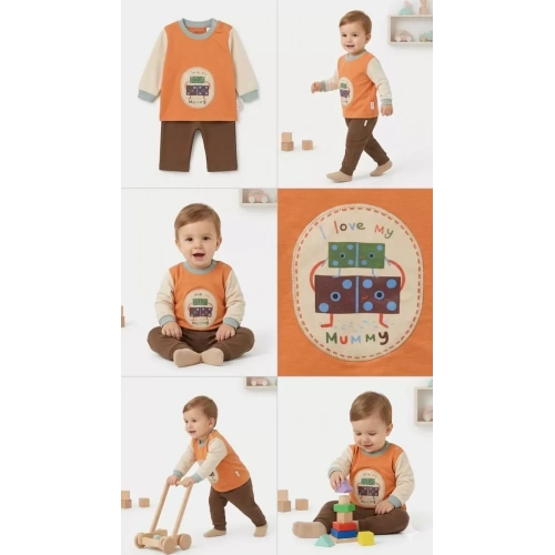 6/24 Ay Baskılı 2 Parça Bebek Takımı