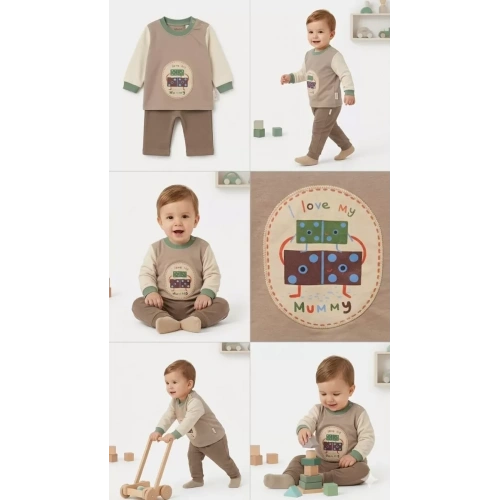 6/24 Ay Baskılı 2 Parça Bebek Takımı