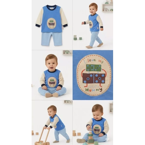 6/24 Ay Baskılı 2 Parça Bebek Takımı