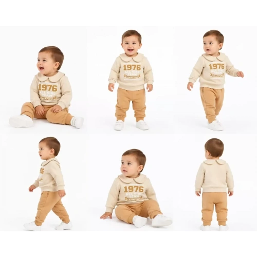 6/24 Ay Bebe Yakalı Penye Bebek Takımı