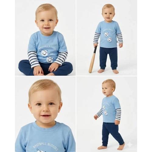 6/24 Ay Beyzboll Baskılı Bebek Takımı