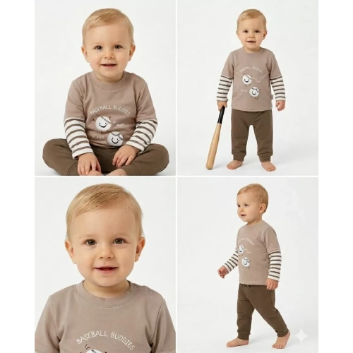 6/24 Ay Beyzboll Baskılı Bebek Takımı