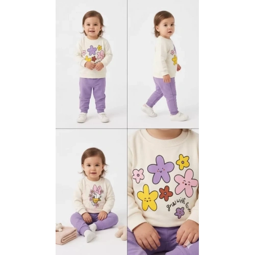 6/24 Ay Çiçek Baskılı Basic Bebek Takımı