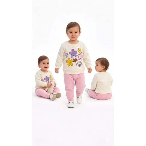 6/24 Ay Çiçek Baskılı Basic Bebek Takımı