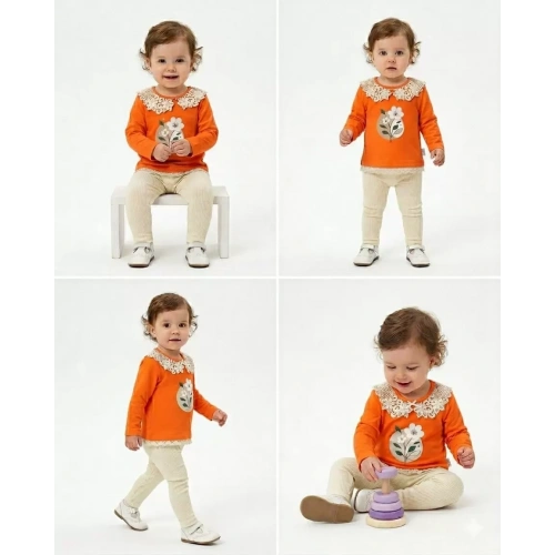 6/24 Ay Dantel Yakalı Penye Bebek Takımı