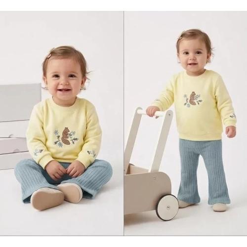 6/24 Ay İspanyol Paça Baskılı Penye Bebek Takımı