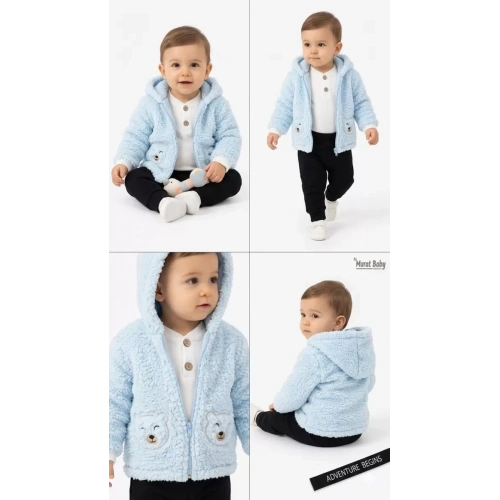 6/24 Ay Kuzu Ceketli 3 Parça Bebek Takımı