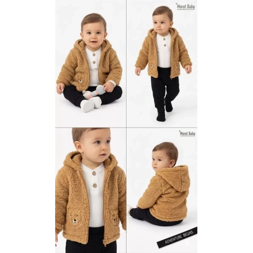 6/24 Ay Kuzu Ceketli 3 Parça Bebek Takımı