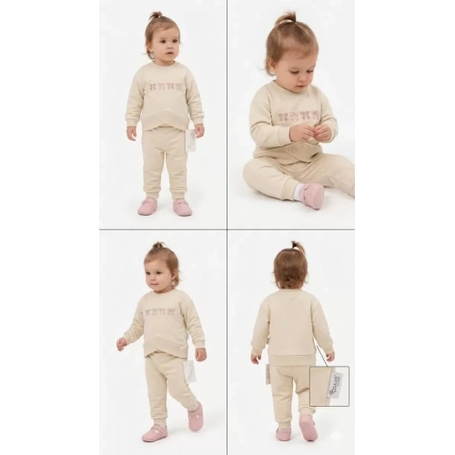 6/24 Ay Nakışlı Penye Bebek Takımı