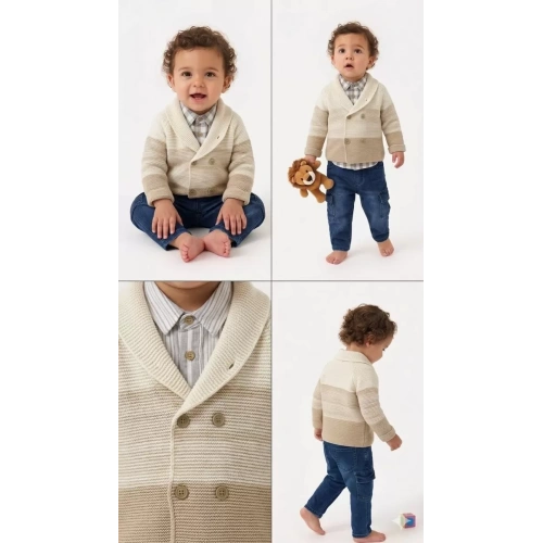 6/24 Ay Triko Hırkalı Tişörtlü 4 Parça Bebek Takımı