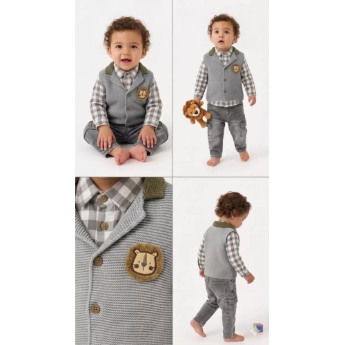 6/24 Ay Triko Yelekli 3 Parça Bebek Takımı