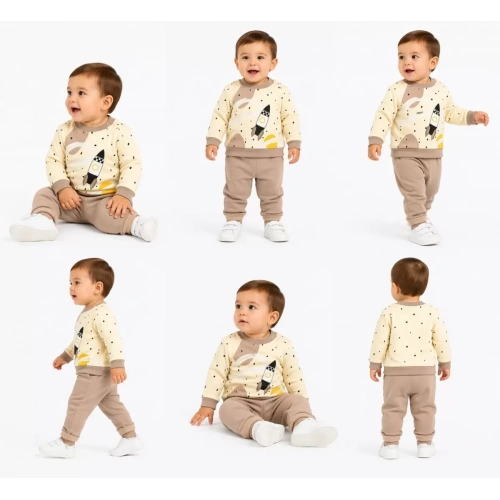 6/24 Ay Uzay Mekiği Baskılı Bebek Takımı