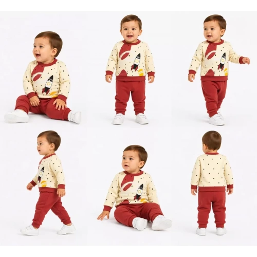 6/24 Ay Uzay Mekiği Baskılı Bebek Takımı