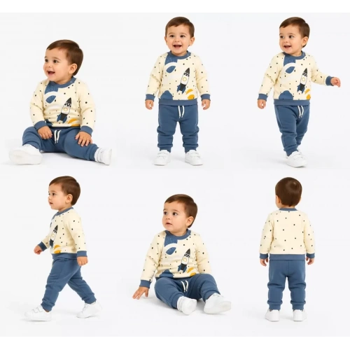 6/24 Ay Uzay Mekiği Baskılı Bebek Takımı