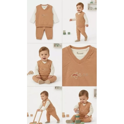 6/24 Ay Yelekli Badyli 3 Parça Bebek Takımı