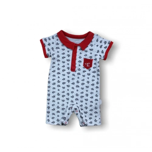 6-9 9-12 12-18 Ay Galaksi Baskılı Çıtçıtlı Kısa Kollu Erkek Bebek Tulumu Kırmızı