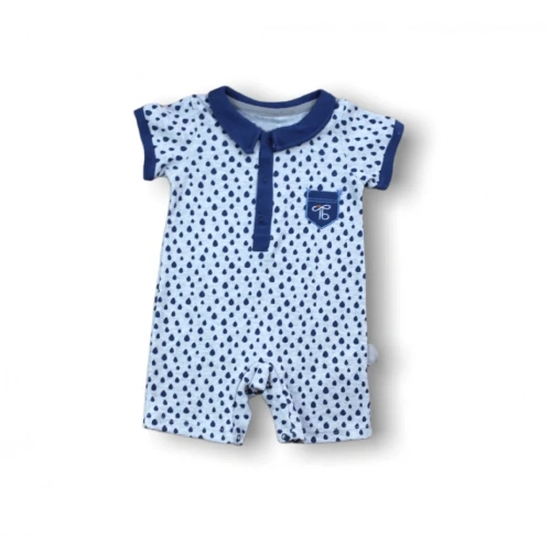 6-9 9-12 12-18 Ay Galaksi Baskılı Çıtçıtlı Kısa Kollu Erkek Bebek Tulumu Lacivert