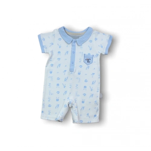 6-9 9-12 12-18 Ay Galaksi Baskılı Çıtçıtlı Kısa Kollu Erkek Bebek Tulumu Mavi