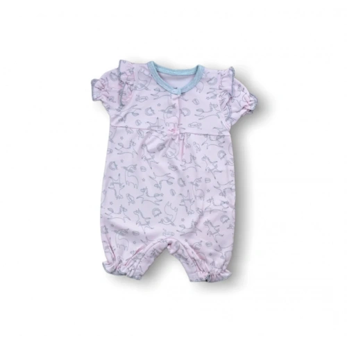 9-12 12-18 18-24 Ay Cemre Uçan Balon Baskılı Kısa Kollu Kız Bebek Tulumu Pembe