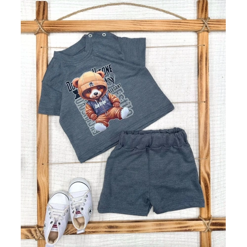 9-12-18-24 Ay Dansçı Ayıcık Baskılı Şortlu Kısa Kollu Tişört 2li Erkek Bebek Takımı