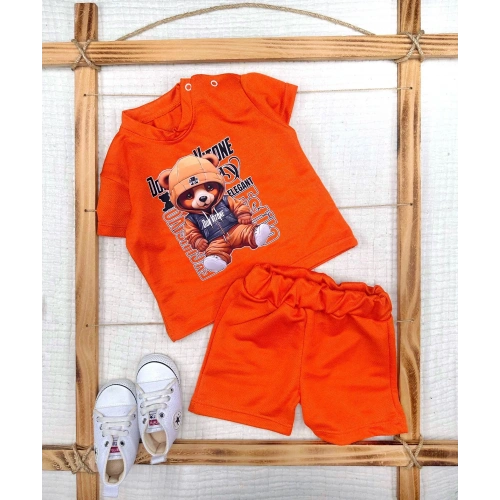 9-12-18-24 Ay Dansçı Ayıcık Baskılı Şortlu Kısa Kollu Tişört 2li Erkek Bebek Takımı