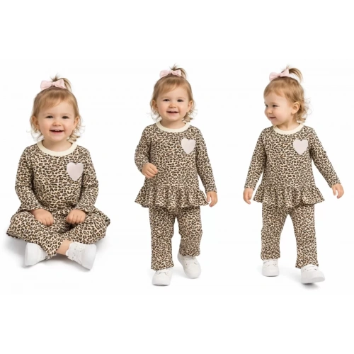 9/18 Ay Leopar Baskılı Penye Bebek Takımı