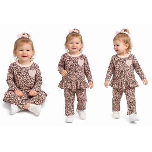 9/18 Ay Leopar Baskılı Penye Bebek Takımı