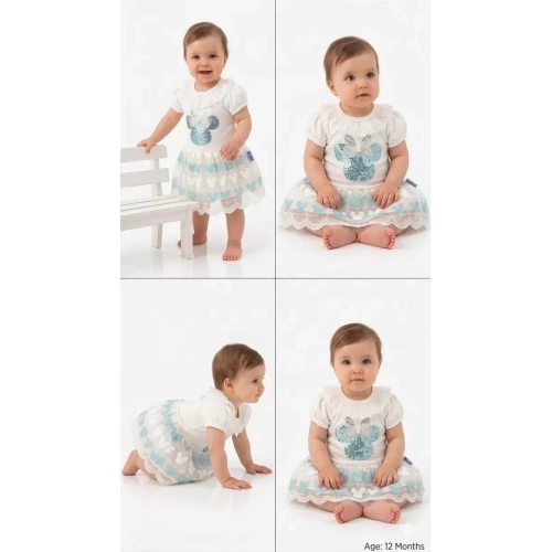 9/18 Ay Payet Baskılı Etekli Bebek Takımı