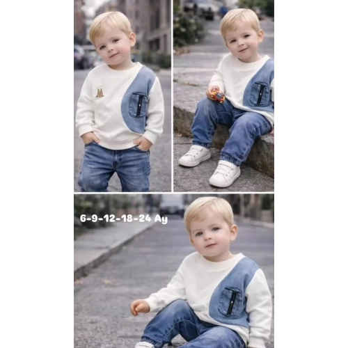 9-24 Ay Cep Detaylı Kot Bebek Takımı