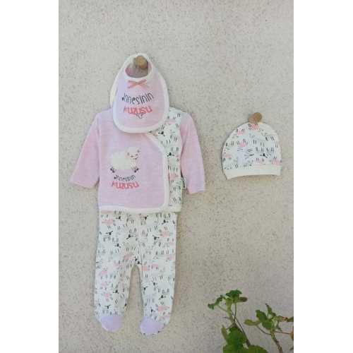 Annesinin Kuzusu Şapkalı Eldivenli 5li Kız Zıbın Seti 0-3 Ay