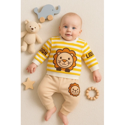 Aslan Desenli 2li % 100 Pamuk Erkek Bebek Takımı