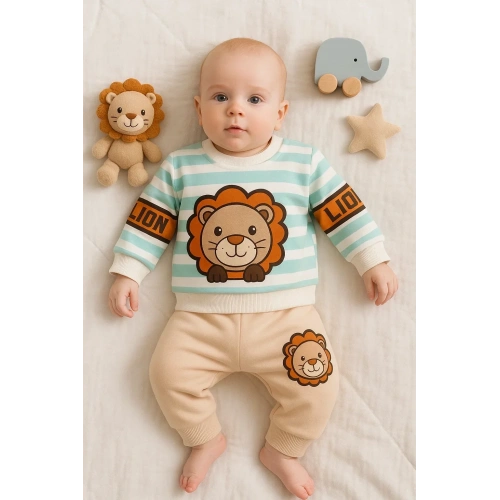Aslan Desenli 2li % 100 Pamuk Erkek Bebek Takımı