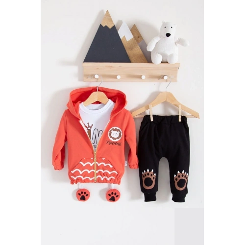 Aslan Desenli 3lü Erkek Bebek Takımı