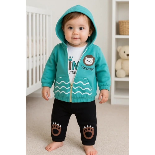 Aslan Desenli 3lü Erkek Bebek Takımı