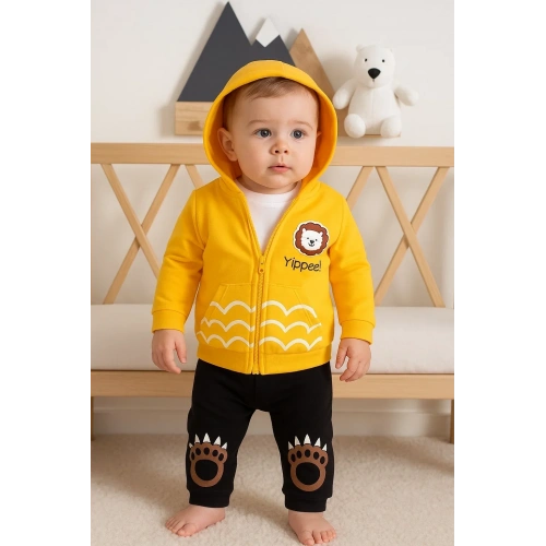 Aslan Desenli 3lü Erkek Bebek Takımı