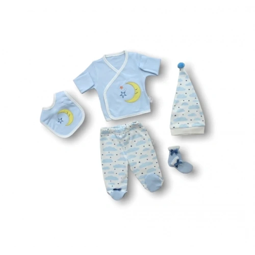 Ay Dedem Nakışlı  5li Zıbın Takımı Hastane Çıkışı Mavi