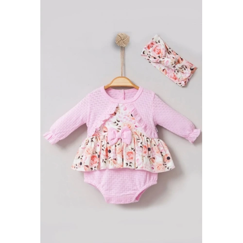 Bahar Çiçekleri Desenli Bandanalı Kız Bebek Romper