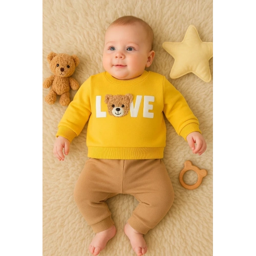 Bear Love Nakışlı % 100 Pamuklu 2li Erkek Takım