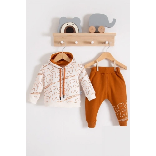 Çapraz Bears Kapüşonlu % 100 Pamuk Erkek Bebek Takımı