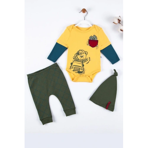 Cep Nakışlı Bear Desenli 3lü % 100 Pamuklu Erkek Takım