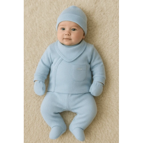 Cepli Çizgili 5li % 100 Pamuk Hastane Çıkış Seti