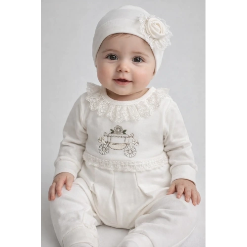 Çiçekli Araba Nakışlı Dantelli Tulum